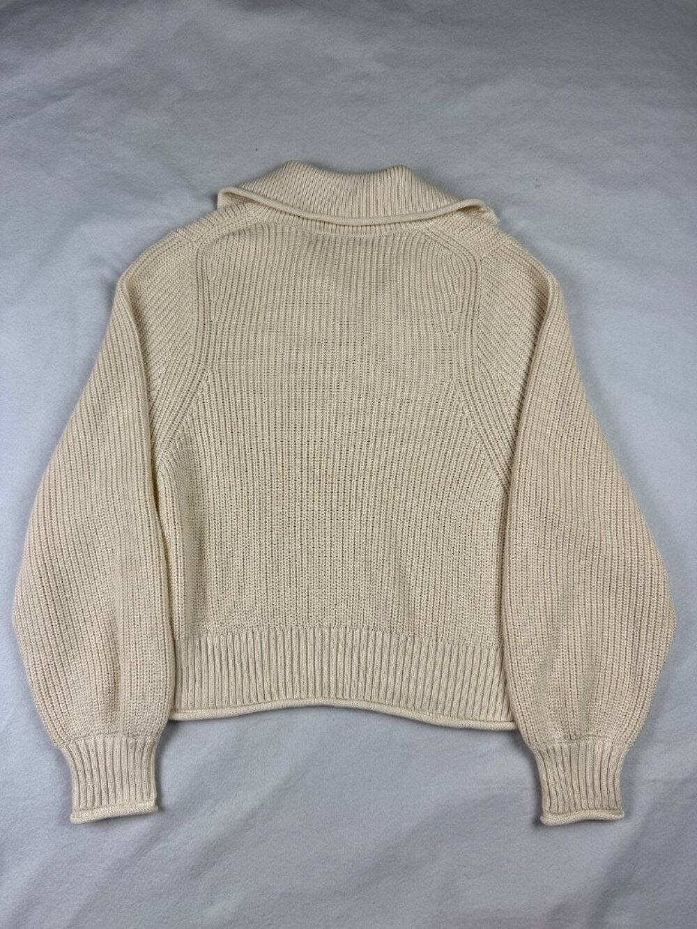 NEW J.Crew Cream Cotton Ribbed Gold Button Collar Sweater Size M - Picture 4 of 5